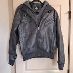 Faux Leather jacket Mens smalll The Hood collection dark brown